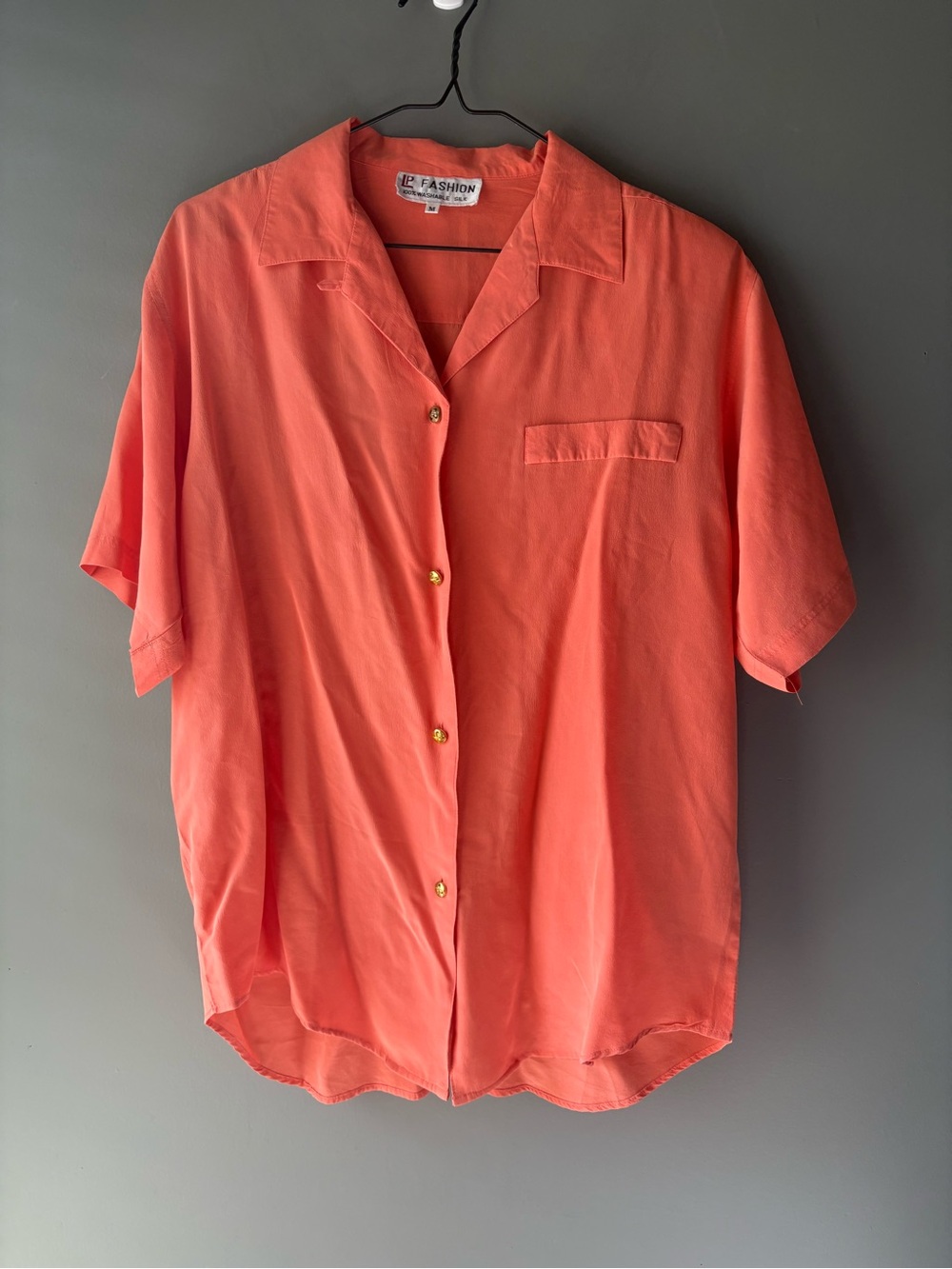 Vintage Coral Silk Button-Up Blouse | Washable Silk | Medium - Picture 2 of 7